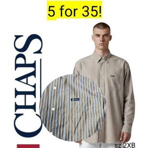 Chaps Gray Blue Striped Long Sleeve Button Down Shirt 5 for 35 Discount Deal